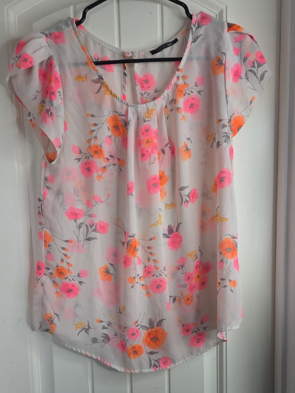 Papermoon Cream Blouse with Neon Pink & Orange Floral Print